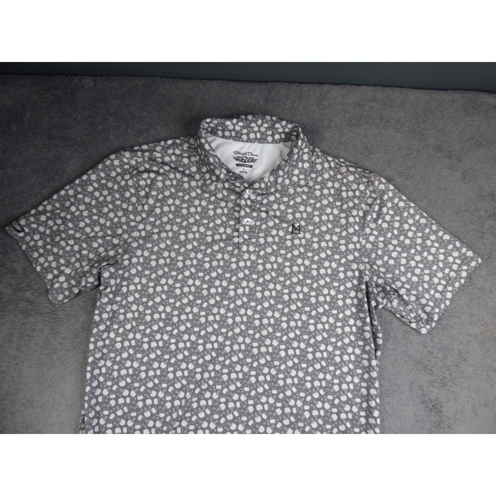 Straight Down Mens Gray Whiskey Print Performance Golf Polo Shirt Large L